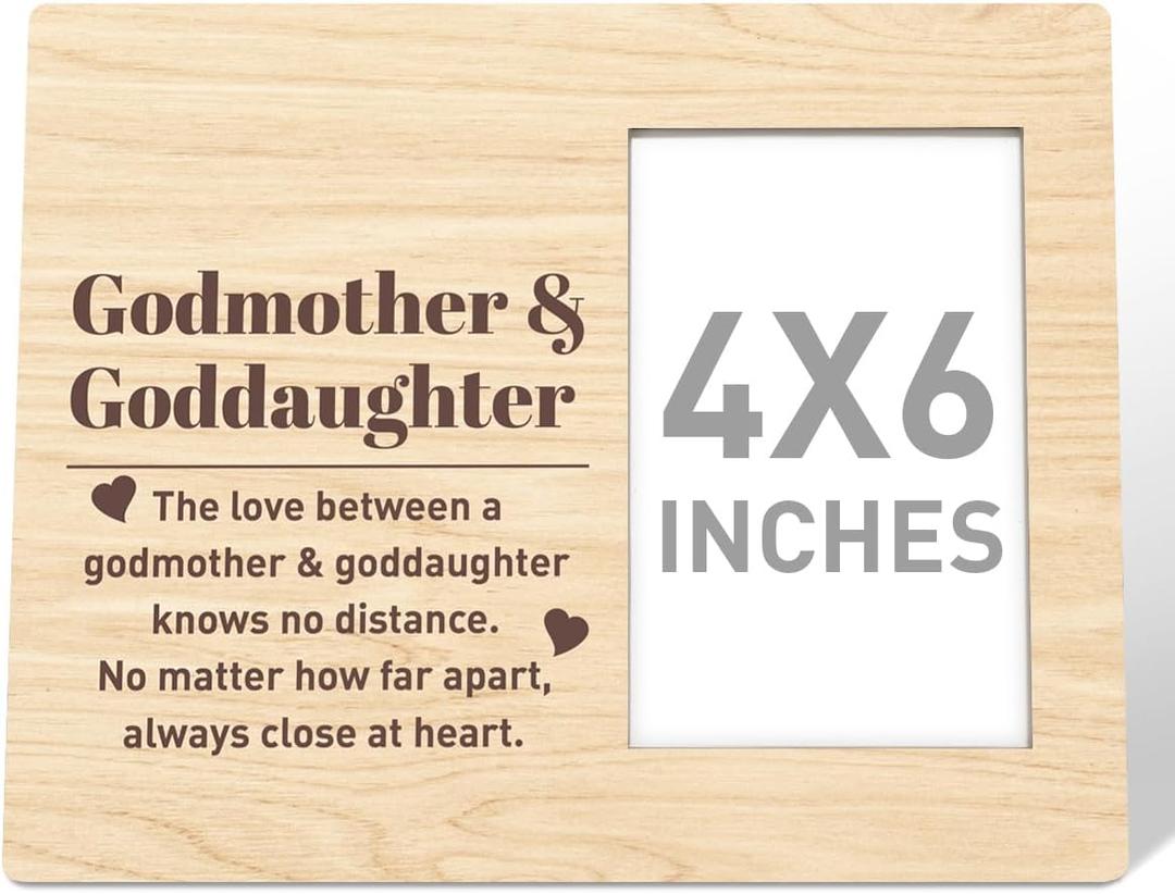 RJYMK Godmother Goddaughter Gift Wood Photo Frame, Christmas Birthday Baptism Christening Picture Frame Gifts for Godmother God mom Goddaughter Best Godmother Ever Gift (A1)