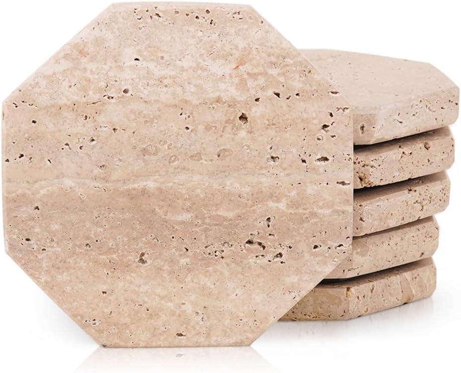 Radicaln Travertine Coasters 3.5" Inch Handmade Star Stone Coasters for Coffee Table, Ideal Coasters Set of 6 for Drinks, Elegant Coaster for Kitchen & Dining Table Decor