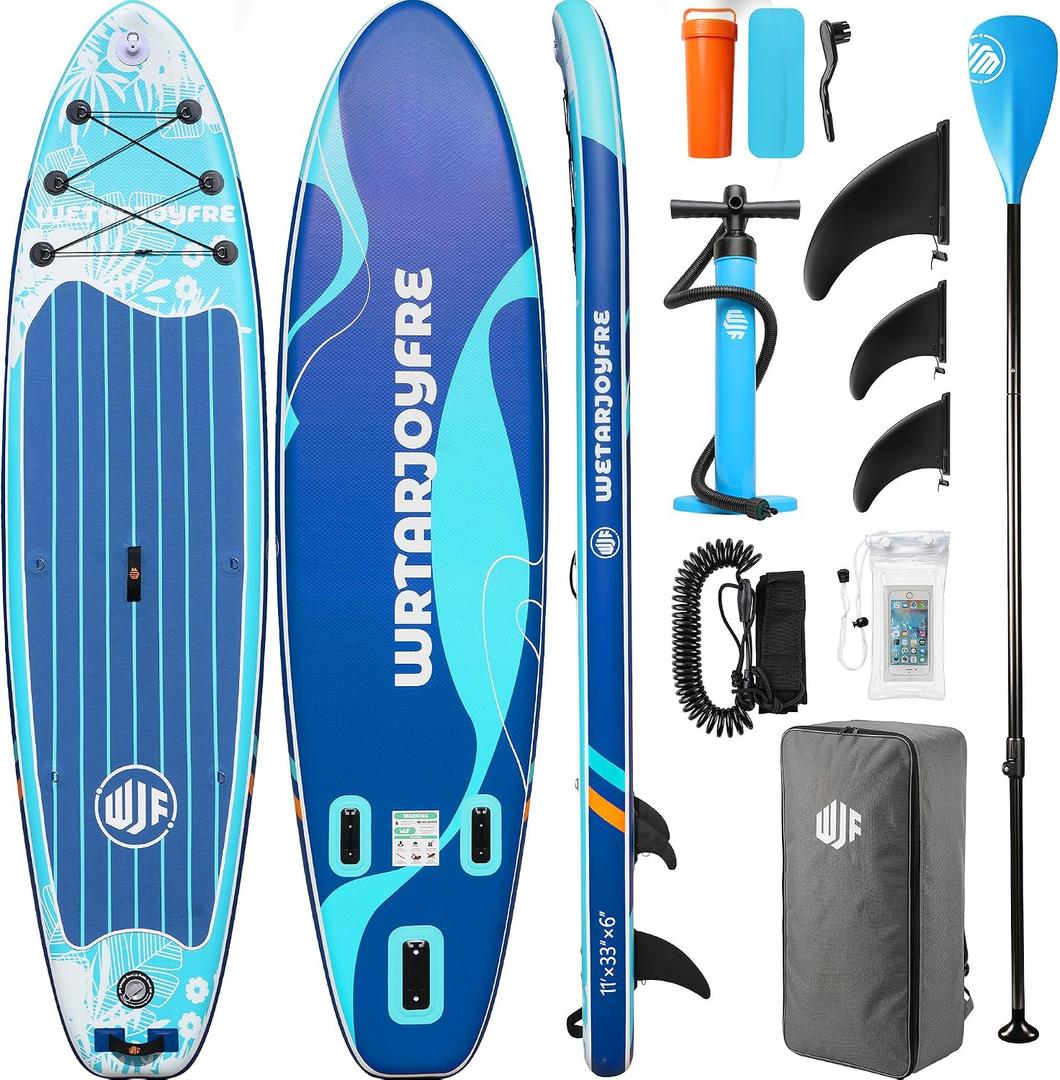 Inflatable Stand Up Paddle Board, 11' x 33" x 6" Extra Wide SUP with Premium Accessories, Non-Slip Deck ISUP for Adults, Youth, Fishing, Yoga, Floating on Ocean & Lake