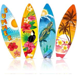 Silipull 4 Pcs Surfboard Beach Signs 28 Inch Summer Themed Surfboard Party Decorations Surfboard Decor Tropical Bar Wall Decor for Hawaiian Beach Party Favors Tiki Luau Home