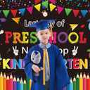 Preschool Graduation Backdrop Next Stop Kindergarten Photography Background Last Day of Preschool Banner for Class of 2025 Preschool Graduation Party Decorations Supplies (Black, 8X6FT(96 x 72 inch))