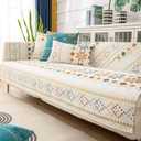 Boho Chenille Couch Covers,Geometric Couch Covers for Sofa,Chenille Couch Cover Non Slip,Sectional l Shaped Sofa Furniture Protector Cover for Home Decor,Off-White_4 Seat 43x94in/110x240cm