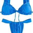 RoseSeek Women's Two Piece Swimsuits Frill Trim Tie Front Bathing Suit Wide Straps High Cut Sleeveless Bikini Sets Blue Small