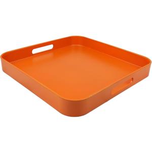 Square Orange Decorative Serving Tray with Handles, Versatile Ottoman Tray for Coffee Table, Entertaining, Outdoor Patio, Living Room, 13*13*1.6