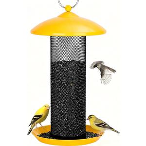 Finch Bird Feeders for Outdoors 2.5 LB Capacity Squirrel Proof Metal Tube Bird Feeders Thistle & Nyjer Seed Hanging Feeder, Yellow, 1 Pack