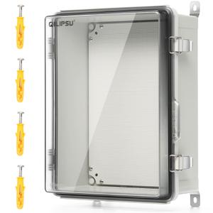 QILIPSU UL94-V0 Outdoor Electrical Box 16.4"x12.4"x7.1" Waterproof Junction Box Weatherproof PC/ABS Alloy Plastic IP66 Project Electric Enclosure Clear Hinged Door