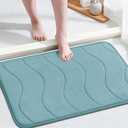 Flamingo P Memory Foam Bath Mat Bathroom Mats Rug Non-Slip Water Absorbent Shower Rugs, 24x17,Aqua Green