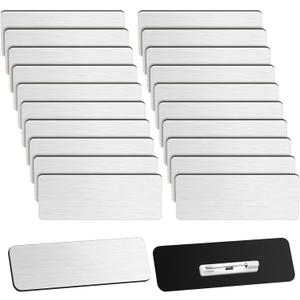 Breling 100 Pieces Name Tags with Pins 1 x 3 Inches Blank Name Tags Reusable ID Badge Holders with Clip for Office Workers Students Employee Custom(Silver and Black)