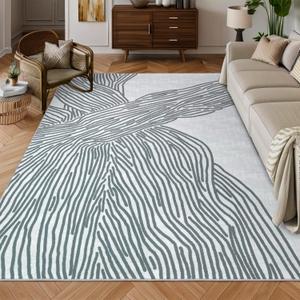 YIHOUSE Grey Rug for Living Room, 69 Modern Abstract Area Rug, Geometric Contemporary Wave Striped Rugs for Playroom Nursery, Washable Nonslip Large Rug for Bedroom Dining Room