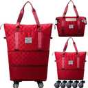 Expandable Foldable Duffel Bag Suitcases,Detachable Rolling Wheels,Rolling Duffle Bag with Wheels,Suitcase with Wheel,Carry on Luggage,Gift for Men Women Lightweight Suitcases (Red)