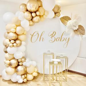 7.2FT Round Backdrop Cover White Round Arch Cover and Oh Baby Decal Sign - Adjustable Spandex Circle Arch Backdrop Cover for Birthday Party, Baby Shower, Wedding Decorations
