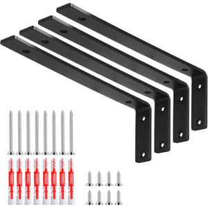 L Bracket 4 Pack, L 10" x H 3", 5mm Thick Heavy Duty L Shelf Bracket, Metal Floating Shelf Brackets with Screws & Fischer Anchors for Kitchen/Bedroom/Outdoor (10 inch)
