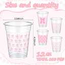Qinyoung Pink Bow Plastic Cups 12oz 100 Pack, Clear Clear Coquette Heart Disposable Pet Tumblers for Bachelorette, Bridal Shower, Wedding & Birthday Party Supplies