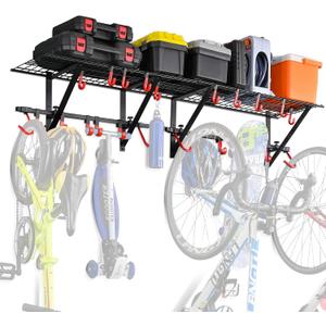 PLKOW Garage Wall Shelving Includes Bike Hooks, Sturdy Adjustable Garage Shelving Wall Mount Garage/Organizer (Black, 2-Pack)
