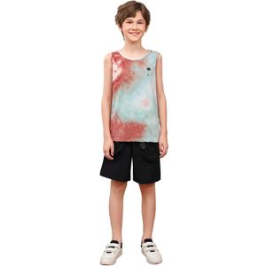 WDIRARA Boy's Summer Tie Dye Round Neck Sleeveless Tank Top Print T-Shirt