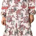 Sunny Spirit Womens Maxi Boho Dresses Floral Print Summer V Neck 2025 Flowy Tassel Long Casual Dress with Long Puff Sleeves (M)