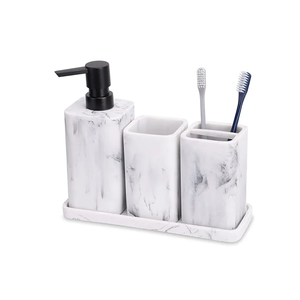 ZCCZ Bathroom Accessory Sets, 4 Pieces Bathroom Accessories Complete Set Vanity Countertop Accessory Set with Marble Look, Includes Lotion Dispenser Soap Pump, Tumbler, Toothbrush Holder and Tray
