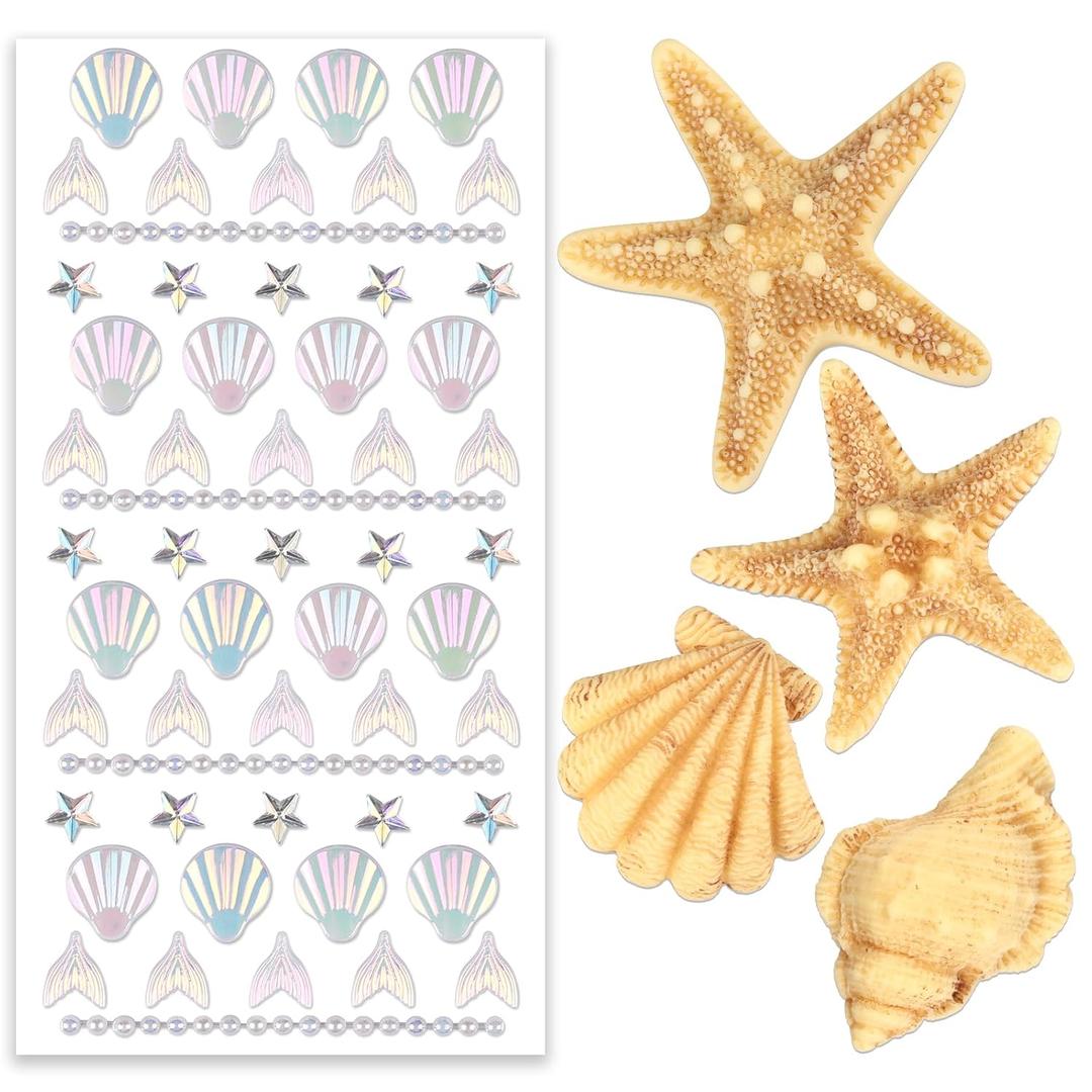 2 x Teenitor 4pcs Starfish Hair Clip, Mermaid Hair Accessories, Face Gems Seashell Hair Clip, Mermaid Accessories for Mermaid Costume Women Girls