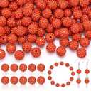 105pcs 10mm Rhinestone Beads for Jewelry Making, Orange Shiny Round Disco Ball Beads Bulk, Sparkle Crystal Clay Christmas for Bracelet Baseball Necklace Earring Crafting and DIY