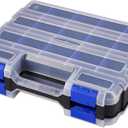 Small Parts Storage Case Tools Box Organizer Double Side 34 Compartments Hardware Organizers with Removable Plastic Dividers for Screws Nuts Nails Bolts (Blue)