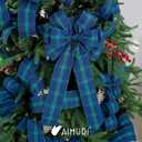 AIMUDI Christmas Tree Bows 10×20'' Navy Blue Green Plaid Bows for Gift Wrapping Wreath Bows with Wire Edge Premade Gift Bows for Craft Present Fireplace Holiday Christmas Decorations, 2 PCs