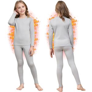 Girls Thermal Underwear Set Ultra Soft Fleece Lined Kids Long Johns Top Bottom Thermals Kids Base Layer Winter Warm (X-Large, Grey)