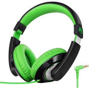 rockpapa Comfort Kids Headphones for School, Lightweight Childrens Boys Girls Teens Over-Ear Headphones Wired 3.5mm for CD DVD Player Tablet Phone Travel Black/Green