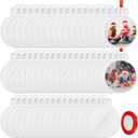 Vercraft 60 Pcs 2025 Christmas Clear Round Frame Ornaments with Red Ribbon, Acrylic Blank Round Photo Frame Bulk, Hanging Photo Ornaments for Christmas Tree Decoration (Crown Style)