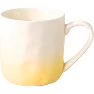 Creative Gradient Macaroon Color Ceramic Handmade Kawaii Coffee Mug with Handle Dishwasher and Microwave Safe Cute Breakfast Tea Milk 13 Oz Cup for Family Friend Kid Lover Gifts (Yellow)