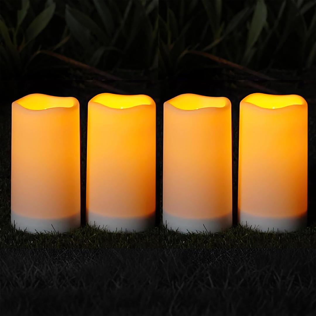 Homemory Solar Candles Outdoor Waterproof, Rechargeable Candles, Solar Powered Flameless Candles for Outdoor, Lanterns, Sensor Only, Dusk to Dawn, 3"x6", Set of 4