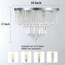 Crystal Chandelier Flush Mount Ceiling Light W18 x H13, 5 Lights Modern Round Raindrop Crystal Chandeliers Light Fixtures for Bedroom Living Room Entryway, Chrome Silver