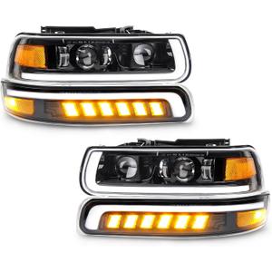 OPP ULITE LED Headlights for Chevy Silverado 1999-2002 Chevrolet Suburban Tahoe 2000-2006, White DRL & Amber Turn Signal & Hi/Low Beam & Side Marker Light DOT Approved Headlight Assembly Replacement