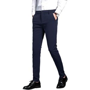 Plaid&Plain Men's Stretch Dress Pants Slim Fit Skinny Suit Pants, Navy Blue, 30W x 32L