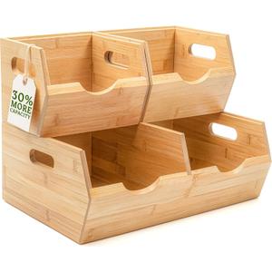 HOMESTEAD Extra Large Bamboo Pantry Storage Bins – 30% Larger, Stackable Potato Onion Storage Bin, Pantry Organizers and Storage, Produce Vegetable Organizer, Set of 3