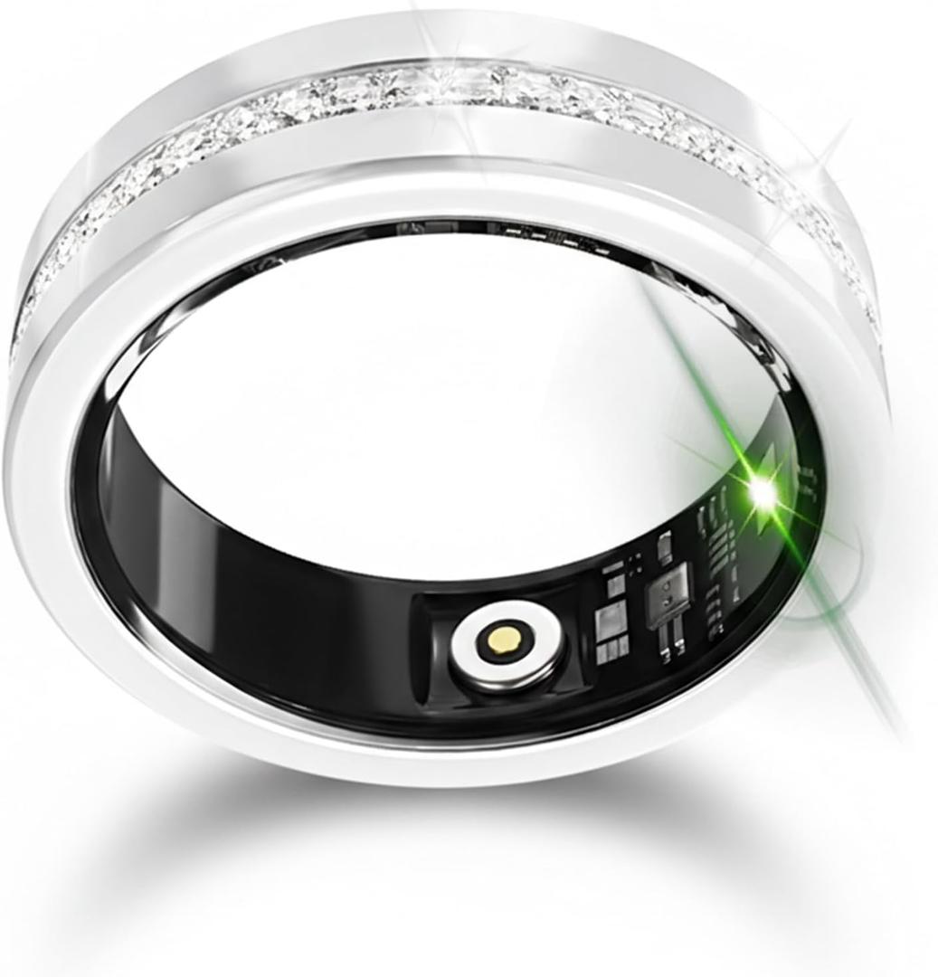 Diamond Smart Ring for Women, Fitness & Vital Signs Monitoring, Sleep Tracker, Remote Photography, No Subscription, Ladies Gift, iOS & Android(Silver,8#)