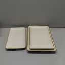 Famiware Serving Platter, Rectangular 15.67/14.1/12.6 inch Serving Dishes for Entertaining, Microwave Dishwasher Safe, Stoneware Serving Trays for Party, Turkey, Cheese, Ocean Series, Cappuccino White