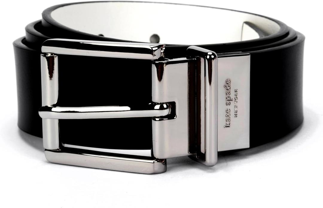 kate spade new york womens 1.25 Inch Reversible Belt (Large, Black / Nickel)