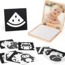 Woodtoe Tummy Time Mirror for Infant, 0-180 Adjustable Baby Mirrors with 15 Black and White Educational Cards, Shatterproof & Portable Baby Safe Mirror Toy, Developmental Baby Gift for 0-6 Months