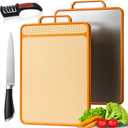 KYNATE Stainless Steel Cutting Board  Double Sided Steel & Wheat Straw | Includes Chefs knife & Sharpener | Chopping Board for Kitchen,for Meat, Dishwasher Safe, Non Toxic,Easy to Clean, Large 16x11