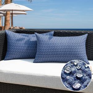 Kevin Textile Outdoor Waterproof Throw Pillow Covers Pack of 2 Boho Farmhouse Decorative Lumbar Cushion Covers for Garden Patio Tent Balcony Bench Couch Sofa 14x24 Inch, Navy Blue