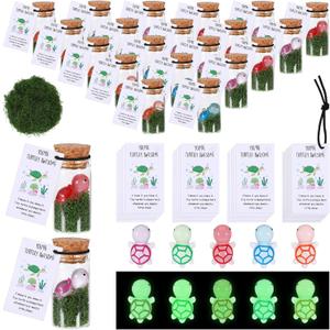 24Set Employee Appreciation Gifts Inspirational Mini Luminous Turtle Greeting Cards with Glass Bottle, Staff Appreciation Gifts Bulk Resin Turtle for Christmas Team Gift for Employees