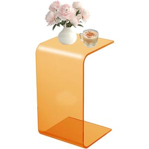 Acrylic End Table, C-Shape Acrylic Side Table Small Simple Clear Side Table Modern Coffee Tables for Living Room, Bedroom | 25.6" L X 11.8" W X 11.8" H (Orange)