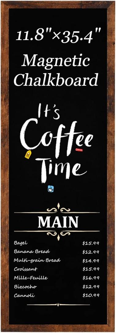 Magnetic Chalkboard for Wall, Long Chalk Board,11.8" x 35.4", Walnut Brown | Wall Hanging Menu for Restaurant, Food Truck, Kitchen, Chalk Board for Kitchen, Bar & Home Decor