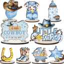 Cowboy Baby Shower Decorations, 9PCS Wooden Western Themed Table Centerpieces Party Decorations, A Little Cowboy Is On The Way Baby Shower Decor Supplies