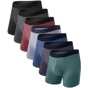 BAMBOO COOL Men's Underwear Breathable Boxer Briefs with Fly Moisture-Wicking Lightweight Underwear 7-Pack M
