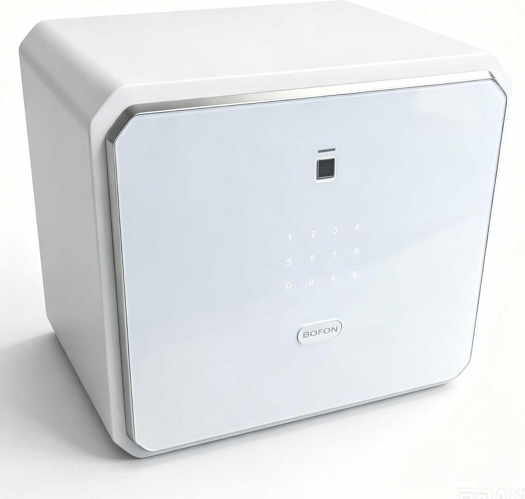 Fingerprint Smart Safe Box, Alloy Steel, Biometric Lock with Key, Alarm System, Anti-Theft, for Home Office (1.2 Cubic feet White)