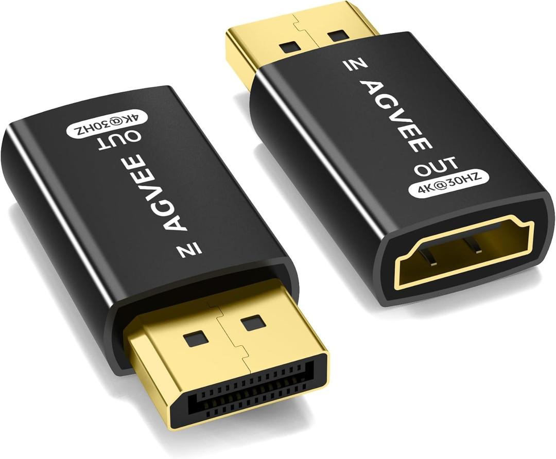 AGVEE 2 Pack Display Port to HDMI 4K@30HZ Adapter, Alloy Shell DP Displayport PC to HDMI Display Coulper Converter, Backward Compatibile with 2K@60HZ 1080P@120HZ Full HDTV, Uni-Directional, Black
