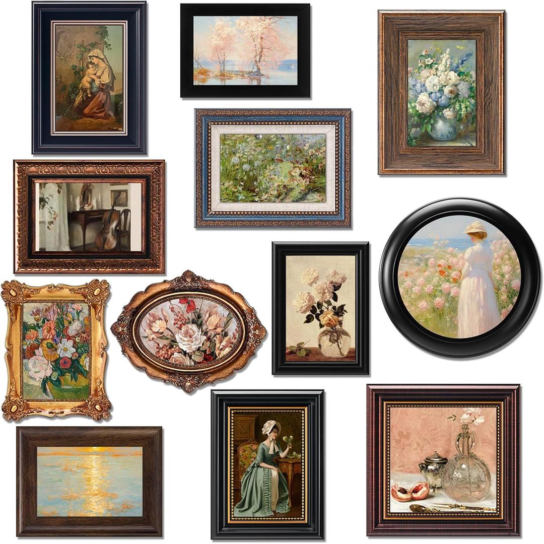 Pinkunn 12 Pcs Vintage Picture Frames for Wall or Tabletop Display Ornate French Country Frames Vintage Farmhouse Decor Antique Wall Art Set for Gallery Bedroom Living Room, No Photos