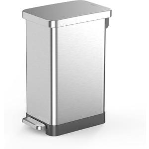 QUALIAZERO 50L/13Gal Heavy Duty Hands-Free Stainless Steel Commercial/Kitchen Step Trash Can, Fingerprint-Resistant Soft Close Lid, Slim Shape (50L Slim)