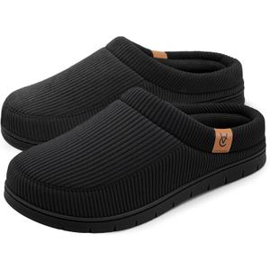 VeraCosy Men's Moccasin Slippers Comfy Soft Durable Slip-on Indoor Memory Foam House Shoes (9-10, Matt Black)